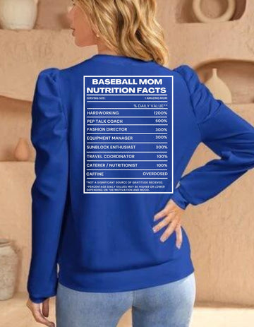 Baseball Mom Facts Long Puff Sleeve Pullover