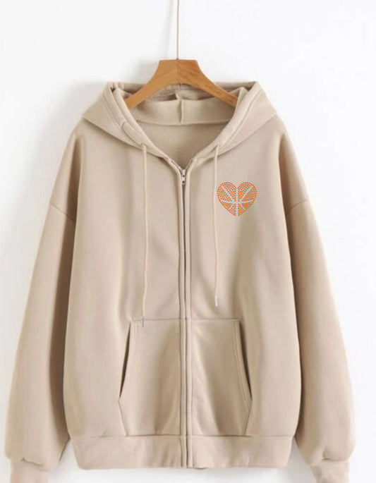 Basketball Rhinestone Zip-Up Hoodie