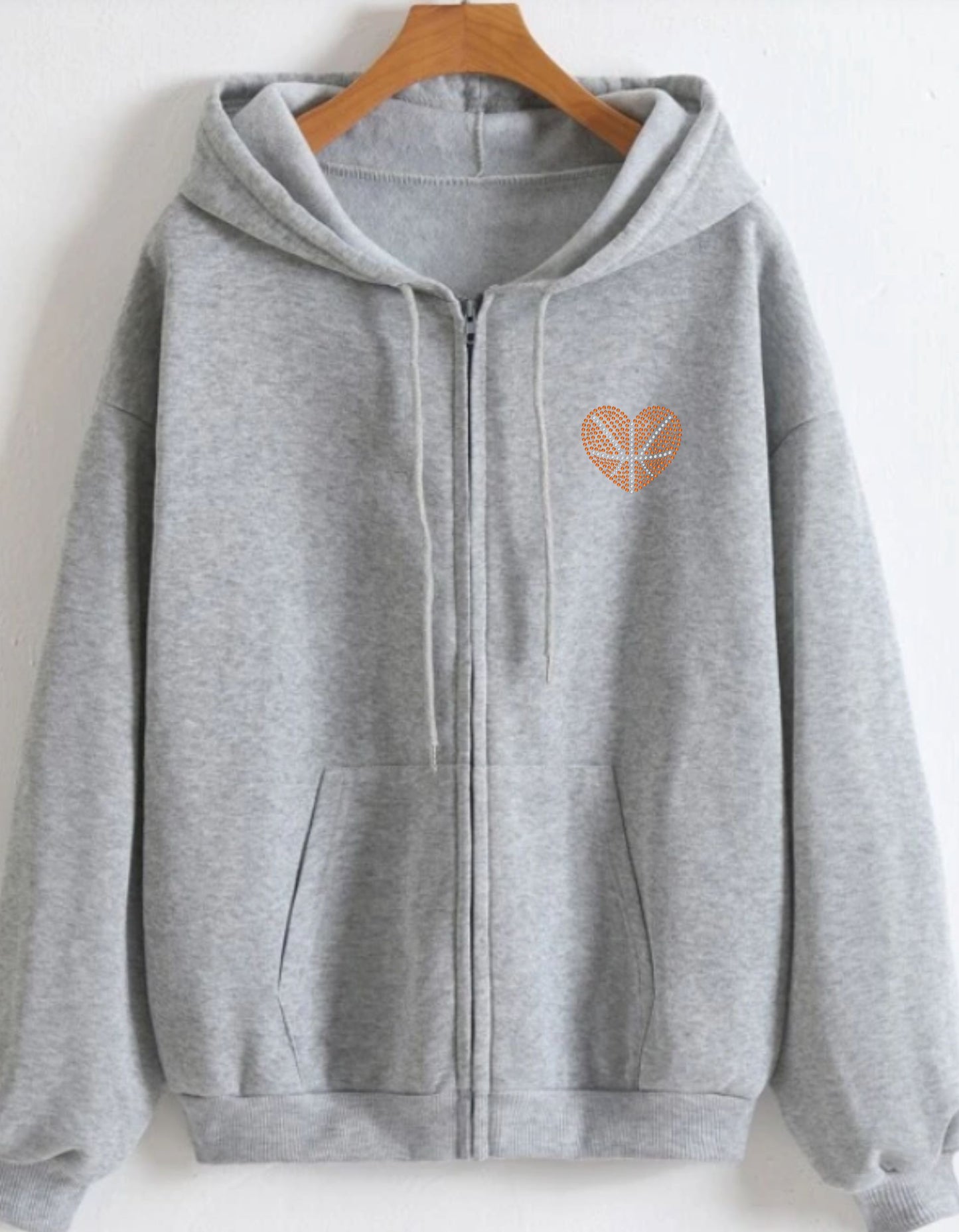 Basketball Rhinestone Zip-Up Hoodie