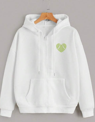 Tennis Zip Up Sweatshirt – Rhinestone Heart Shape Tennis Hoodie for Stylish Fans