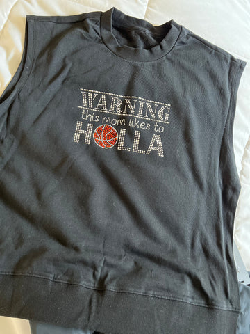 WARNING THIS MOM LIKES TO HOLLA BASKETBALL BATWING BLING SWEATSHIRT TANK