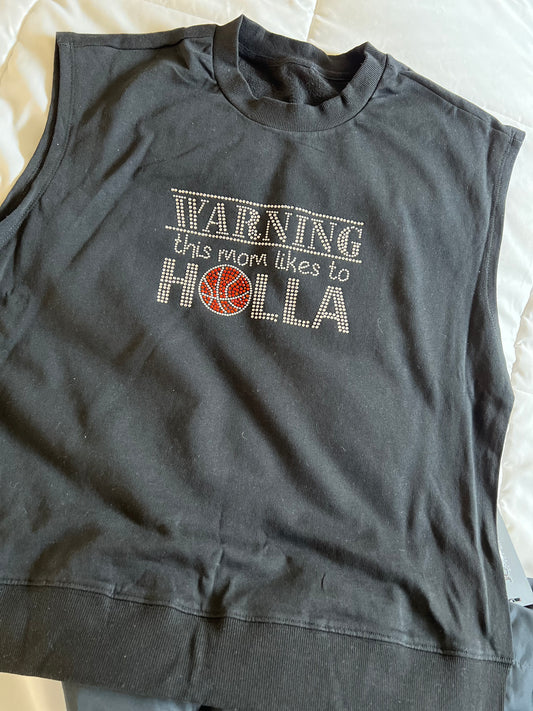 Warning: This Mom Likes to Holla Basketball Batwing Tank