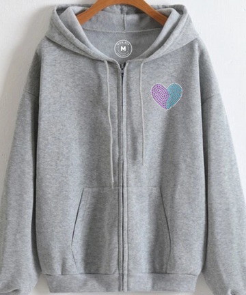 Suicide Awareness Zip Up Sweatshirt Hoodie with Rhinestone Heart